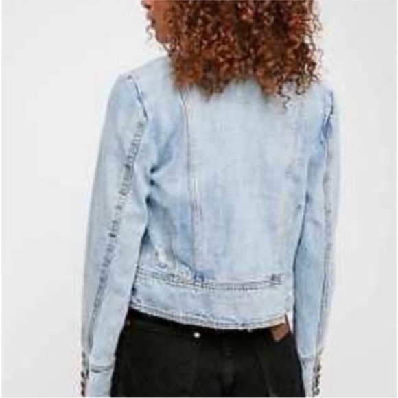 FREE PEOPLE Motto Double Breasted Military Denim Jean Jacket - Picture 2 of 10